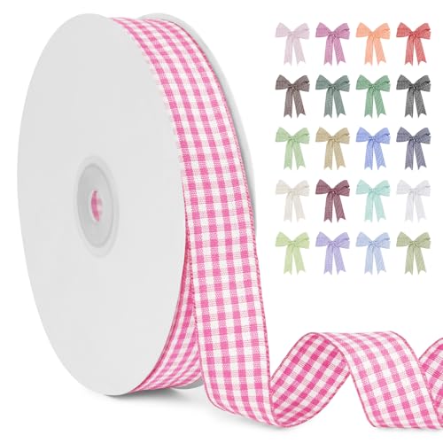 LERAETI Geschenkband Rosa Karoband 20mm x 45m zum Verzieren & Basteln, Kariertes Band Breites Schleifenband, Dekoband für DIY Bastelkuchen, Strauß Dekoration, Geschenkverpackung, Haarschleife LERAETI Geschenkband Rosa Karoband 20mm x 45m zum Verzieren & Basteln, Kariertes Band Breites Schleifenband, Dekoband für DIY Bastelkuchen, Strauß Dekoration, Geschenkverpackung, Haarschleife von LEREATI