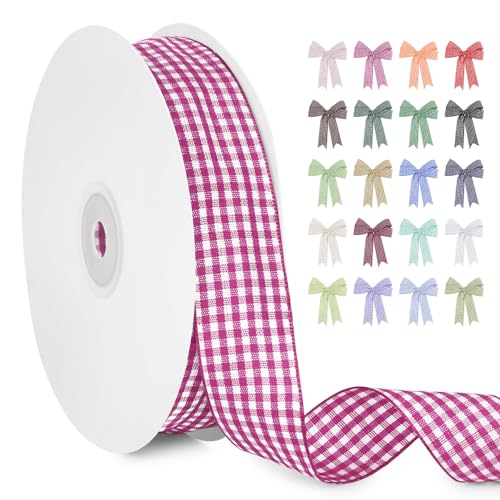 LERAETI Geschenkband Rosenrot Karoband 25mm x 45m zum Verzieren & Basteln, Kariertes Band Breites Schleifenband, Dekoband für DIY Bastelkuchen, Strauß Dekoration, Geschenkverpackung, Haarschleife LERAETI Geschenkband Rosenrot Karoband 25mm x 45m zum Verzieren & Basteln, Kariertes Band Breites Schleifenband, Dekoband für DIY Bastelkuchen, Strauß Dekoration, Geschenkverpackung, Haarschleife von LEREATI