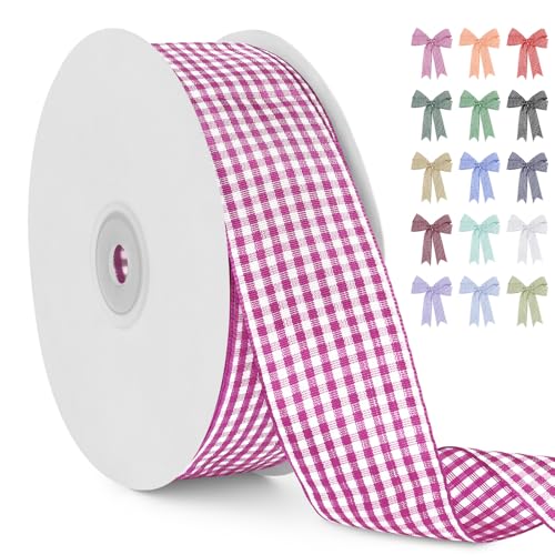 LERAETI Geschenkband Rosenrot Karoband 38mm x 45m zum Verzieren & Basteln, Kariertes Band Breites Schleifenband, Dekoband für DIY Bastelkuchen, Strauß Dekoration, Geschenkverpackung, Haarschleife LERAETI Geschenkband Rosenrot Karoband 38mm x 45m zum Verzieren & Basteln, Kariertes Band Breites Schleifenband, Dekoband für DIY Bastelkuchen, Strauß Dekoration, Geschenkverpackung, Haarschleife von LEREATI