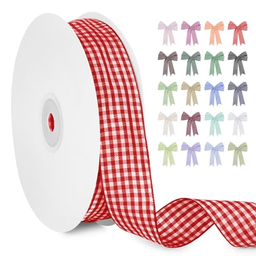 LERAETI Geschenkband Rot Karoband 25mm x 45m zum Verzieren & Basteln, Kariertes Band Breites Schleifenband, Dekoband für DIY Bastelkuchen, Strauß Dekoration, Geschenkverpackung, Haarschleife LERAETI Geschenkband Rot Karoband 25mm x 45m zum Verzieren & Basteln, Kariertes Band Breites Schleifenband, Dekoband für DIY Bastelkuchen, Strauß Dekoration, Geschenkverpackung, Haarschleife von LEREATI