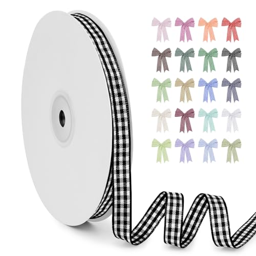 LERAETI Geschenkband Schwarz Karoband 10mm x 45m zum Verzieren & Basteln, Kariertes Band Breites Schleifenband, Dekoband für DIY Bastelkuchen, Strauß Dekoration, Geschenkverpackung, Haarschleife LERAETI Geschenkband Schwarz Karoband 10mm x 45m zum Verzieren & Basteln, Kariertes Band Breites Schleifenband, Dekoband für DIY Bastelkuchen, Strauß Dekoration, Geschenkverpackung, Haarschleife von LEREATI