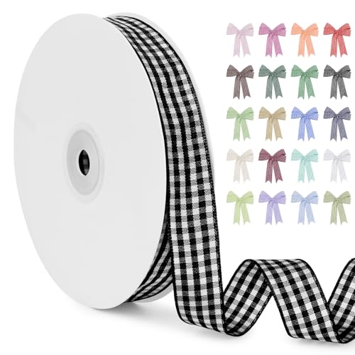 LERAETI Geschenkband Schwarz Karoband 15mm x 45m zum Verzieren & Basteln, Kariertes Band Breites Schleifenband, Dekoband für DIY Bastelkuchen, Strauß Dekoration, Geschenkverpackung, Haarschleife LERAETI Geschenkband Schwarz Karoband 15mm x 45m zum Verzieren & Basteln, Kariertes Band Breites Schleifenband, Dekoband für DIY Bastelkuchen, Strauß Dekoration, Geschenkverpackung, Haarschleife von LEREATI