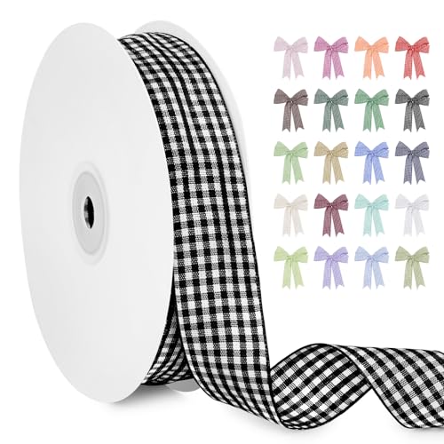LERAETI Geschenkband Schwarz Karoband 25mm x 45m zum Verzieren & Basteln, Kariertes Band Breites Schleifenband, Dekoband für DIY Bastelkuchen, Strauß Dekoration, Geschenkverpackung, Haarschleife LERAETI Geschenkband Schwarz Karoband 25mm x 45m zum Verzieren & Basteln, Kariertes Band Breites Schleifenband, Dekoband für DIY Bastelkuchen, Strauß Dekoration, Geschenkverpackung, Haarschleife von LEREATI