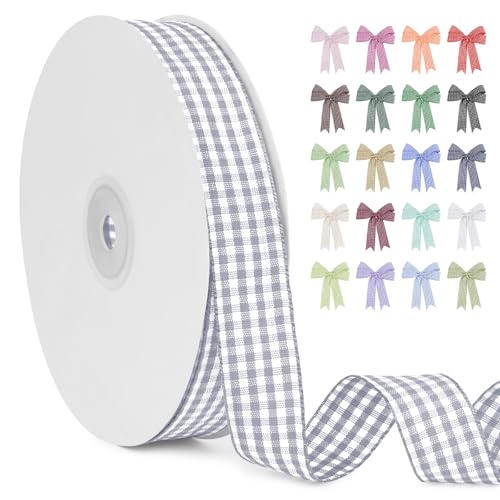 LERAETI Geschenkband Silber Karoband 20mm x 45m zum Verzieren & Basteln, Kariertes Band Breites Schleifenband, Dekoband für DIY Bastelkuchen, Strauß Dekoration, Geschenkverpackung, Haarschleife von LEREATI