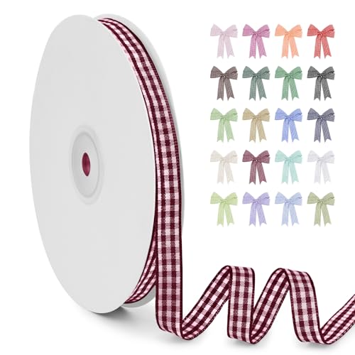 LERAETI Geschenkband Weinrot Karoband 10mm x 45m zum Verzieren & Basteln, Kariertes Band Breites Schleifenband, Dekoband für DIY Bastelkuchen, Strauß Dekoration, Geschenkverpackung, Haarschleife LERAETI Geschenkband Weinrot Karoband 10mm x 45m zum Verzieren & Basteln, Kariertes Band Breites Schleifenband, Dekoband für DIY Bastelkuchen, Strauß Dekoration, Geschenkverpackung, Haarschleife von LEREATI