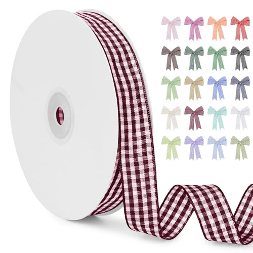 LERAETI Geschenkband Weinrot Karoband 15mm x 45m zum Verzieren & Basteln, Kariertes Band Breites Schleifenband, Dekoband für DIY Bastelkuchen, Strauß Dekoration, Geschenkverpackung, Haarschleife LERAETI Geschenkband Weinrot Karoband 15mm x 45m zum Verzieren & Basteln, Kariertes Band Breites Schleifenband, Dekoband für DIY Bastelkuchen, Strauß Dekoration, Geschenkverpackung, Haarschleife von LEREATI