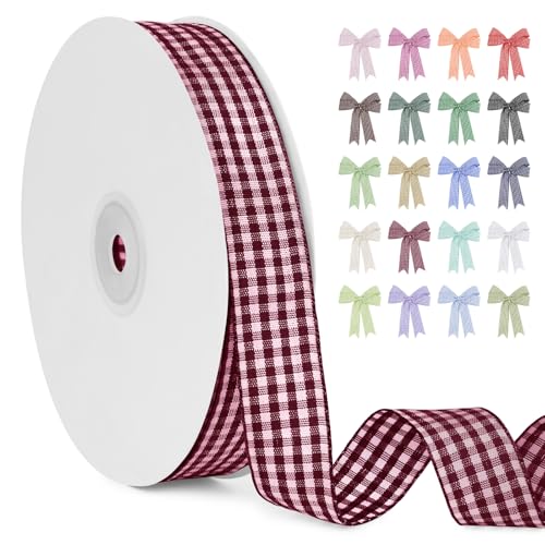 LERAETI Geschenkband Weinrot Karoband 20mm x 45m zum Verzieren & Basteln, Kariertes Band Breites Schleifenband, Dekoband für DIY Bastelkuchen, Strauß Dekoration, Geschenkverpackung, Haarschleife LERAETI Geschenkband Weinrot Karoband 20mm x 45m zum Verzieren & Basteln, Kariertes Band Breites Schleifenband, Dekoband für DIY Bastelkuchen, Strauß Dekoration, Geschenkverpackung, Haarschleife von LEREATI