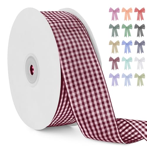 LERAETI Geschenkband Weinrot Karoband 38mm x 45m zum Verzieren & Basteln, Kariertes Band Breites Schleifenband, Dekoband für DIY Bastelkuchen, Strauß Dekoration, Geschenkverpackung, Haarschleife LERAETI Geschenkband Weinrot Karoband 38mm x 45m zum Verzieren & Basteln, Kariertes Band Breites Schleifenband, Dekoband für DIY Bastelkuchen, Strauß Dekoration, Geschenkverpackung, Haarschleife von LEREATI