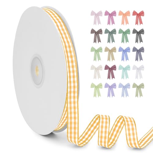 LERAETI Geschenkband Zitronengelb Karoband 10mm x 45m zum Verzieren & Basteln, Kariertes Band Breites Schleifenband, Dekoband für DIY Bastelkuchen, Strauß Dekoration, Geschenkverpackung, Haarschleife LERAETI Geschenkband Zitronengelb Karoband 10mm x 45m zum Verzieren & Basteln, Kariertes Band Breites Schleifenband, Dekoband für DIY Bastelkuchen, Strauß Dekoration, Geschenkverpackung, Haarschleife von LEREATI