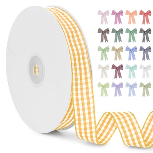 LERAETI Geschenkband Zitronengelb Karoband 15mm x 45m zum Verzieren & Basteln, Kariertes Band Breites Schleifenband, Dekoband für DIY Bastelkuchen, Strauß Dekoration, Geschenkverpackung, Haarschleife LERAETI Geschenkband Zitronengelb Karoband 15mm x 45m zum Verzieren & Basteln, Kariertes Band Breites Schleifenband, Dekoband für DIY Bastelkuchen, Strauß Dekoration, Geschenkverpackung, Haarschleife von LEREATI