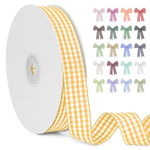 LERAETI Geschenkband Zitronengelb Karoband 20mm x 45m zum Verzieren & Basteln, Kariertes Band Breites Schleifenband, Dekoband für DIY Bastelkuchen, Strauß Dekoration, Geschenkverpackung, Haarschleife LERAETI Geschenkband Zitronengelb Karoband 20mm x 45m zum Verzieren & Basteln, Kariertes Band Breites Schleifenband, Dekoband für DIY Bastelkuchen, Strauß Dekoration, Geschenkverpackung, Haarschleife von LEREATI