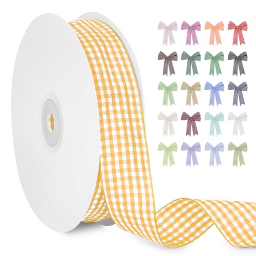 LERAETI Geschenkband Zitronengelb Karoband 25mm x 45m zum Verzieren & Basteln, Kariertes Band Breites Schleifenband, Dekoband für DIY Bastelkuchen, Strauß Dekoration, Geschenkverpackung, Haarschleife LERAETI Geschenkband Zitronengelb Karoband 25mm x 45m zum Verzieren & Basteln, Kariertes Band Breites Schleifenband, Dekoband für DIY Bastelkuchen, Strauß Dekoration, Geschenkverpackung, Haarschleife von LEREATI