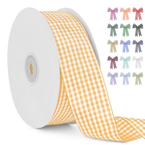 LERAETI Geschenkband Zitronengelb Karoband 38mm x 45m zum Verzieren & Basteln, Kariertes Band Breites Schleifenband, Dekoband für DIY Bastelkuchen, Strauß Dekoration, Geschenkverpackung, Haarschleife LERAETI Geschenkband Zitronengelb Karoband 38mm x 45m zum Verzieren & Basteln, Kariertes Band Breites Schleifenband, Dekoband für DIY Bastelkuchen, Strauß Dekoration, Geschenkverpackung, Haarschleife von LEREATI
