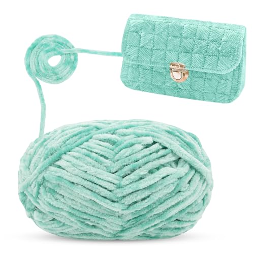 LEREATI 100g Chenille Wolle zum Häkeln Samt Wolle Weich Chenille Garn Fluffy Häkelgarn, Dicke Velvet Wolle zum Stricken & Häkeln Decke, Tasche, Socke, Mütze, Schal (Schwaches Grün) von LEREATI