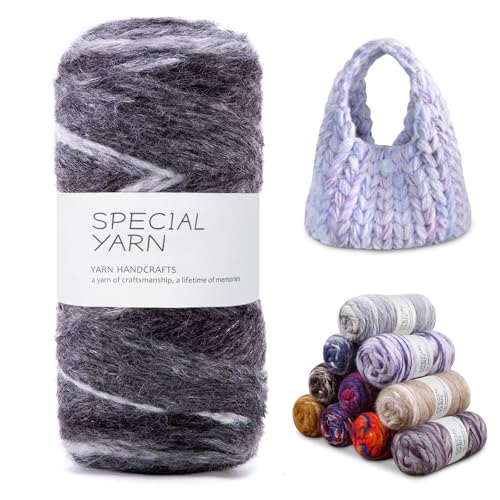 LEREATI 150g/250m Weiche Wolle zum Häkeln, Häkelwolle Flauschig Farbverlauf Chunky Wool, Dickes Garn zum Häkeln und Stricken Taschen, Körbe, Decken, Heimdekoration (Dunkelgrau+Weiß) von LEREATI