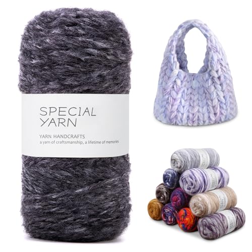 LEREATI 150g/250m Weiche Wolle zum Häkeln, Häkelwolle Flauschig Farbverlauf Chunky Wool, Dickes Garn zum Häkeln und Stricken Taschen, Körbe, Decken, Heimdekoration (Hanf-Grau) von LEREATI