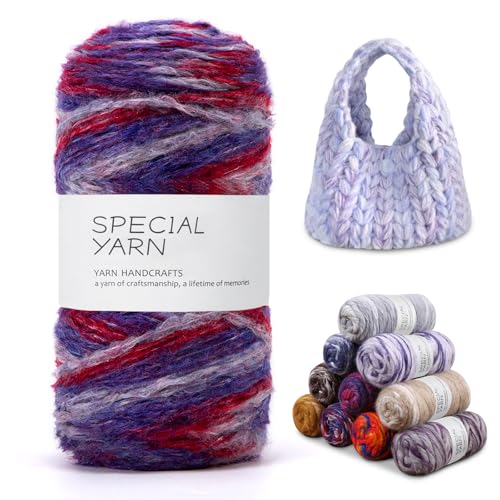 LEREATI 150g/250m Weiche Wolle zum Häkeln, Häkelwolle Flauschig Farbverlauf Chunky Wool, Dickes Garn zum Häkeln und Stricken Taschen, Körbe, Decken, Heimdekoration (Rot+Lila+hellviolett) von LEREATI