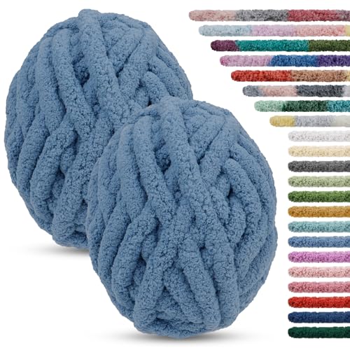 LEREATI 2 Stränge Armstricken Wolle für Decke Stricken 2cm x 25.6m Chenille Wolle zum Häkeln 226g Handstrickgarn Chunky Yarn Schlauchgarn, Dicke Wolle zum Handstricken Decken, Tasche, Haustier Bett von LEREATI