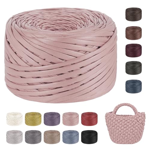 LEREATI 200g/90m Textilgarn zum Häkeln für Körbe, Einseitiger Leder-Look Tshirt Garn zum Häkeln & Stricken, T-shirt Garn Bändchengarn Häkelgarn für Taschen Teppiche DIY Deko (Korallenrosa) von LEREATI