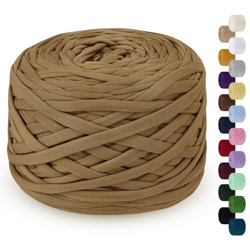 LEREATI 285g T-Shirt Garn zum Häkeln für Körbe, Bändchengarn Polyester Rope, Textilgarn für Häkelkorb Taschen Teppiche Wandbehang Makramee (Alpaka) von LEREATI