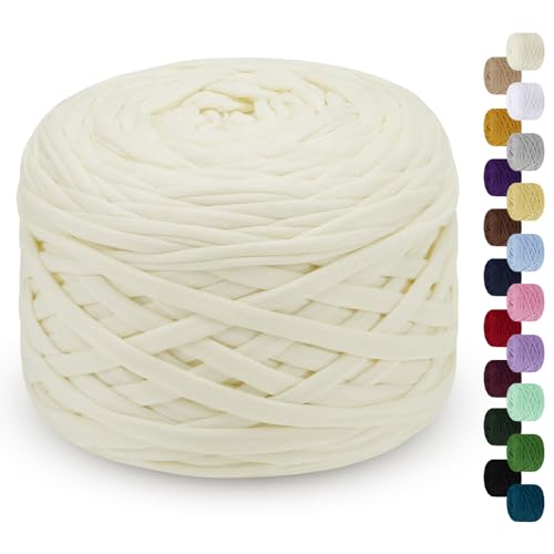 LEREATI 285g T-Shirt Garn, Textilgarn zum Häkeln für Körbe Bändchengarn Polyester Rope, T Shirt Garn zum Häkeln Häkelkorb Taschen Teppiche Wandbehang Makramee (Beige) von LEREATI