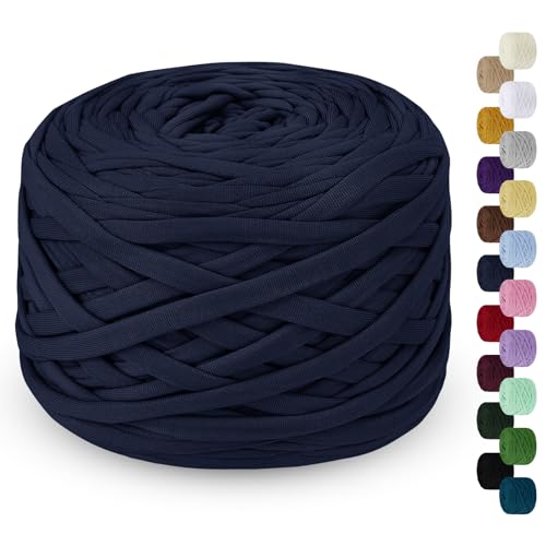 LEREATI 285g T-Shirt Garn, Textilgarn zum Häkeln für Körbe Bändchengarn Polyester Rope, T Shirt Garn zum Häkeln Häkelkorb Taschen Teppiche Wandbehang Makramee (Dunkelblau) von LEREATI