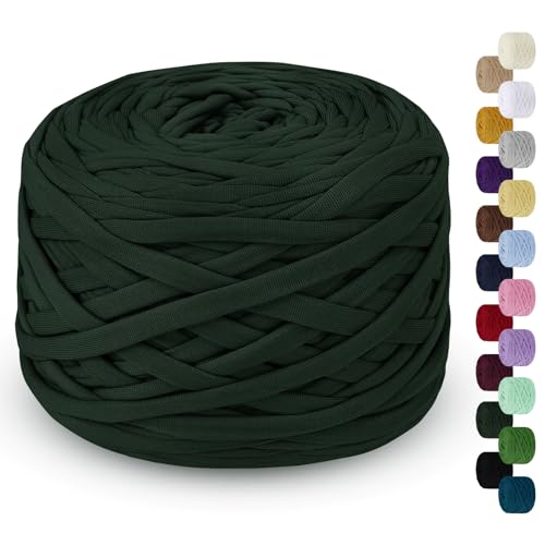 LEREATI 285g T-Shirt Garn, Textilgarn zum Häkeln für Körbe, Bändchengarn Polyester Rope, Häkelkorb Taschen Teppiche Wandbehang Makramee (Dunkelgrün) von LEREATI