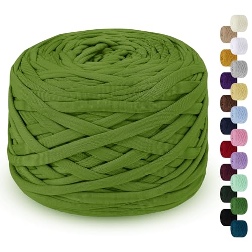 LEREATI 285g T-Shirt Garn, Textilgarn zum Häkeln für Körbe Bändchengarn Polyester Rope, T Shirt Garn zum Häkeln Häkelkorb Taschen Teppiche Wandbehang Makramee (Fruchtgrün) von LEREATI