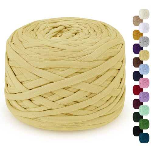 LEREATI 285g T-Shirt Garn, Textilgarn zum Häkeln für Körbe Bändchengarn Polyester Rope Garn zum Häkeln, T Shirt Garn zum Häkeln Häkelkorb Taschen Teppiche Wandbehang Makramee (Gelb) von LEREATI