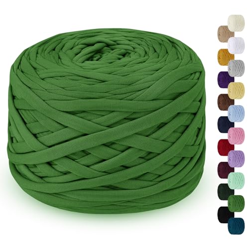 LEREATI 285g T-Shirt Garn zum Häkeln für Körbe, Bändchengarn Polyester Rope, Textilgarn für Häkelkorb Taschen Teppiche Wandbehang Makramee (Grün) von LEREATI