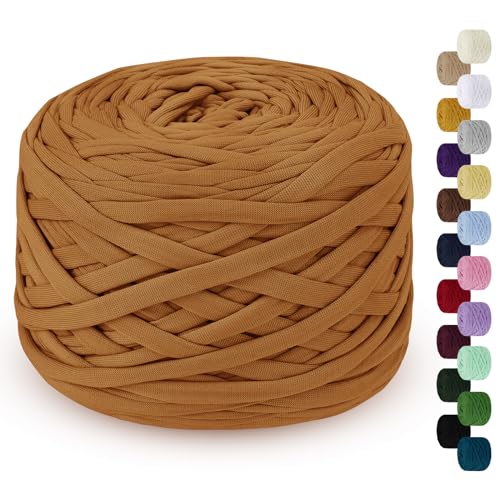 LEREATI 285g T-Shirt Garn zum Häkeln für Körbe, Bändchengarn Polyester Rope, Textilgarn für Häkelkorb Taschen Teppiche Wandbehang Makramee (Hell Orange) von LEREATI