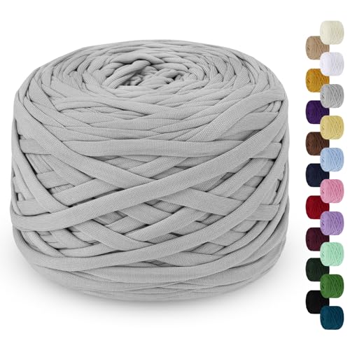 LEREATI 285g T-Shirt Garn zum Häkeln für Körbe, Bändchengarn Polyester Rope, Textilgarn für Häkelkorb Taschen Teppiche Wandbehang Makramee (Hellgrau) von LEREATI