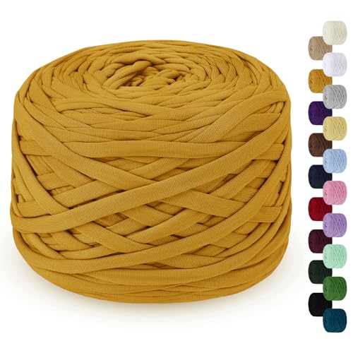 LEREATI 285g T-Shirt Garn zum Häkeln für Körbe, Bändchengarn Polyester Rope, Textilgarn für Häkelkorb Taschen Teppiche Wandbehang Makramee (Ingwer) von LEREATI