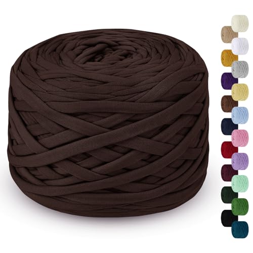 LEREATI 285g T-Shirt Garn zum Häkeln für Körbe, Bändchengarn Polyester Rope, Textilgarn für Häkelkorb Taschen Teppiche Wandbehang Makramee (Kaffee) von LEREATI