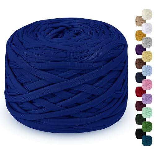 LEREATI 285g T-Shirt Garn zum Häkeln für Körbe, Bändchengarn Polyester Rope, Textilgarn für Häkelkorb Taschen Teppiche Wandbehang Makramee (Königsblau) von LEREATI