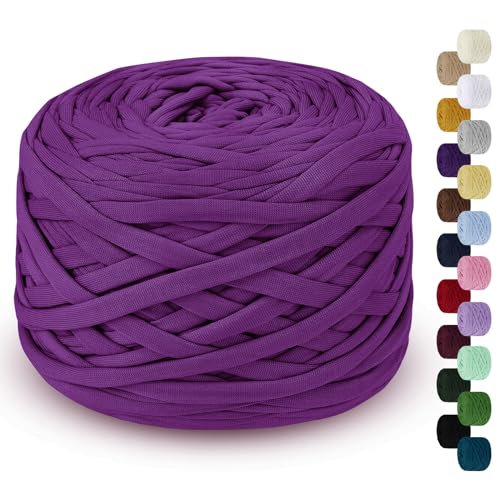 LEREATI 285g T-Shirt Garn zum Häkeln für Körbe, Bändchengarn Polyester Rope, Textilgarn für Häkelkorb, Taschen, Teppiche, Wandbehang, Makramee (Rosa Violett) von LEREATI