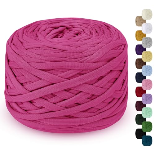 LEREATI 285g T-Shirt Garn zum Häkeln für Körbe, Bändchengarn Polyester Rope, Textilgarn für Häkelkorb Taschen Teppiche Wandbehang Makramee (Rosenrot) von LEREATI