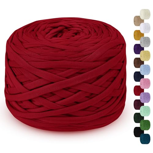 LEREATI 285g T-Shirt Garn zum Häkeln für Körbe, Bändchengarn Polyester Rope, Textilgarn für Häkelkorb Taschen Teppiche Wandbehang Makramee (Rot) von LEREATI