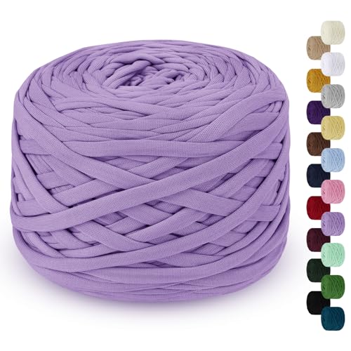 LEREATI 285g T-Shirt Garn, Textilgarn zum Häkeln für Körbe Bändchengarn Polyester Rope Garn zum Häkeln, T Shirt Garn zum Häkeln Häkelkorb Taschen Teppiche Wandbehang Makramee (Taro Violett) von LEREATI