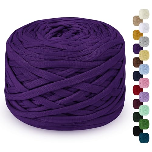 LEREATI 285g T-Shirt Garn zum Häkeln für Körbe, Bändchengarn Polyester Rope, Textilgarn für Häkelkorb Taschen Teppiche Wandbehang Makramee (Violett) von LEREATI