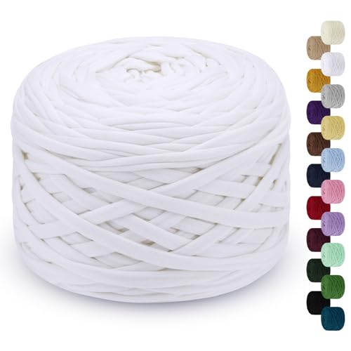 LEREATI 285g T-Shirt Garn Zum Häkeln für Körbe, Bändchengarn, Polyester Rope - Textilgarn für Häkelkorb, Taschen, Teppiche, Wandbehang, Makramee (Weiß) von LEREATI