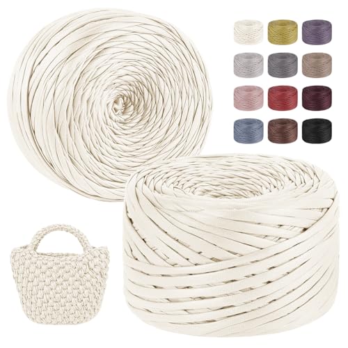 LEREATI 2x200g/2x90m Textilgarn zum Häkeln für Körbe, Einseitiger Leder-Look Tshirt Garn zum Häkeln & Stricken, T-shirt Garn Bändchengarn Häkelgarn für Taschen Teppiche DIY Deko (Elfenbeinweiß) LEREATI 2x200g/2x90m Textilgarn zum Häkeln für Körbe, Einseitiger Leder-Look Tshirt Garn zum Häkeln & Stricken, T-shirt Garn Bändchengarn Häkelgarn für Taschen Teppiche DIY Deko (Elfenbeinweiß) von LEREATI