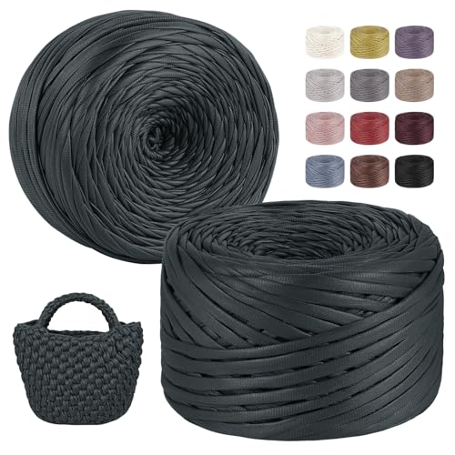 LEREATI 2x200g/2x90m Textilgarn zum Häkeln für Körbe, Einseitiger Leder-Look Tshirt Garn zum Häkeln & Stricken, T-shirt Garn Bändchengarn Häkelgarn für Taschen Teppiche DIY Deko (Dunkelgrün) LEREATI 2x200g/2x90m Textilgarn zum Häkeln für Körbe, Einseitiger Leder-Look Tshirt Garn zum Häkeln & Stricken, T-shirt Garn Bändchengarn Häkelgarn für Taschen Teppiche DIY Deko (Dunkelgrün) von LEREATI