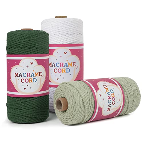 LEREATI 3 Stück Makramee Garn 3mm Set, Natur Baumwollkordel Makramee-Garn Farbig Baumwollseil 4 Stränge Baumwollgarn für DIY, Hängepflanze, Vorhang, Schlüsselanhänger, Häkel, Wand Aufhängung (G) LEREATI 3 Stück Makramee Garn 3mm Set, Natur Baumwollkordel Makramee-Garn Farbig Baumwollseil 4 Stränge Baumwollgarn für DIY, Hängepflanze, Vorhang, Schlüsselanhänger, Häkel, Wand Aufhängung (G) von LEREATI