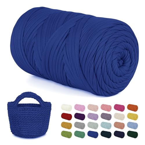 LEREATI 400g Textilgarn zum Häkeln für Körbe, Tshirt Garn zum Häkeln, Dickes Bändchengarn Ribbon T Shirt Yarn, Häkelgarn für Taschen, Häkeltaschen, Decken, Heimdekoration (Azurblau) von LEREATI