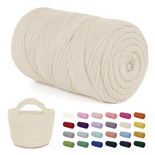 LEREATI 400g Textilgarn zum Häkeln für Körbe, Tshirt Garn zum Häkeln, Dickes Bändchengarn Ribbon T Shirt Yarn, Häkelgarn für Taschen, Häkeltaschen, Decken, Heimdekoration (Beige Aprikose) von LEREATI