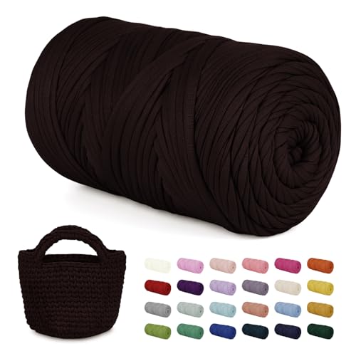 LEREATI 400g Textilgarn zum Häkeln für Körbe, Tshirt Garn zum Häkeln, Dickes Bändchengarn Ribbon T Shirt Yarn, Häkelgarn für Taschen, Häkeltaschen, Decken, Heimdekoration (Kaffee) von LEREATI
