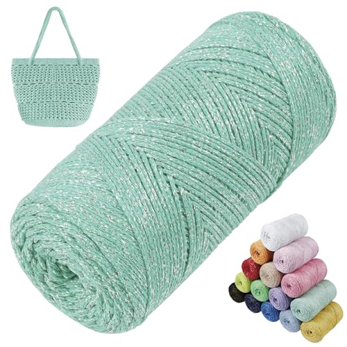LEREATI Glitzer Makramee Garn 1.5mm x 280m Polyester Garn für Häkeln & Stricken, Baumwollgarn Häkelgarn für Taschen, Körbe, Hängepflanze, Wandbehang, DIY Handwerk (Aquablau) von LEREATI