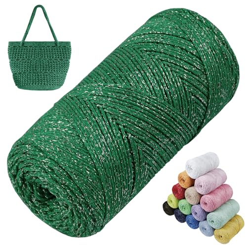 LEREATI Glitzer Makramee Garn 1.5mm x 280m Polyester Garn für Häkeln & Stricken, Baumwollgarn Häkelgarn für Taschen, Körbe, Hängepflanze, Wandbehang, DIY Handwerk (Grün) von LEREATI