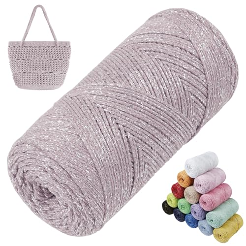 LEREATI Glitzer Makramee Garn 1.5mm x 280m Polyester Garn für Häkeln & Stricken, Baumwollgarn Häkelgarn für Taschen, Körbe, Hängepflanze, Wandbehang, DIY Handwerk (Helles Rosa) von LEREATI
